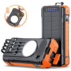 Mobile Accessories Custom Brand Outdoor Waterproof Fast Charging Portable Charger Banks Wireless Solar Power Bank 20000Mah