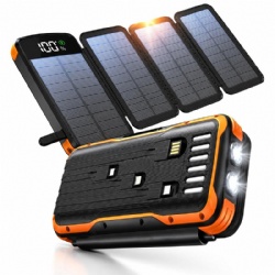 Solar Charger Power Bank 48000mAh Wireless Portable Charger Built-in 4 Cables and 4 Solar Panels